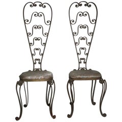 Vintage Pair of High Backrest Metal Chairs by Pier Luigi Colli