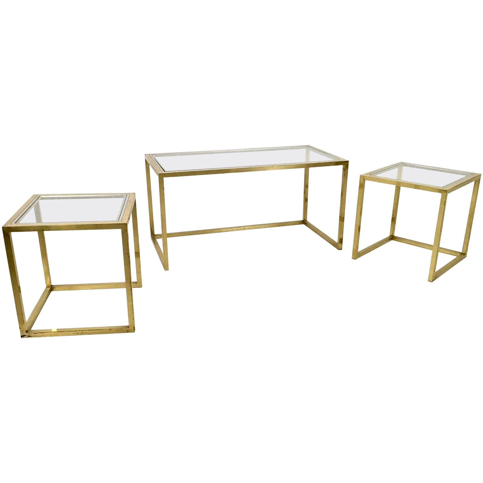 Set of Postmodern Brass, Steel and Glass Nesting Tables by Romeo Rega, Italy For Sale