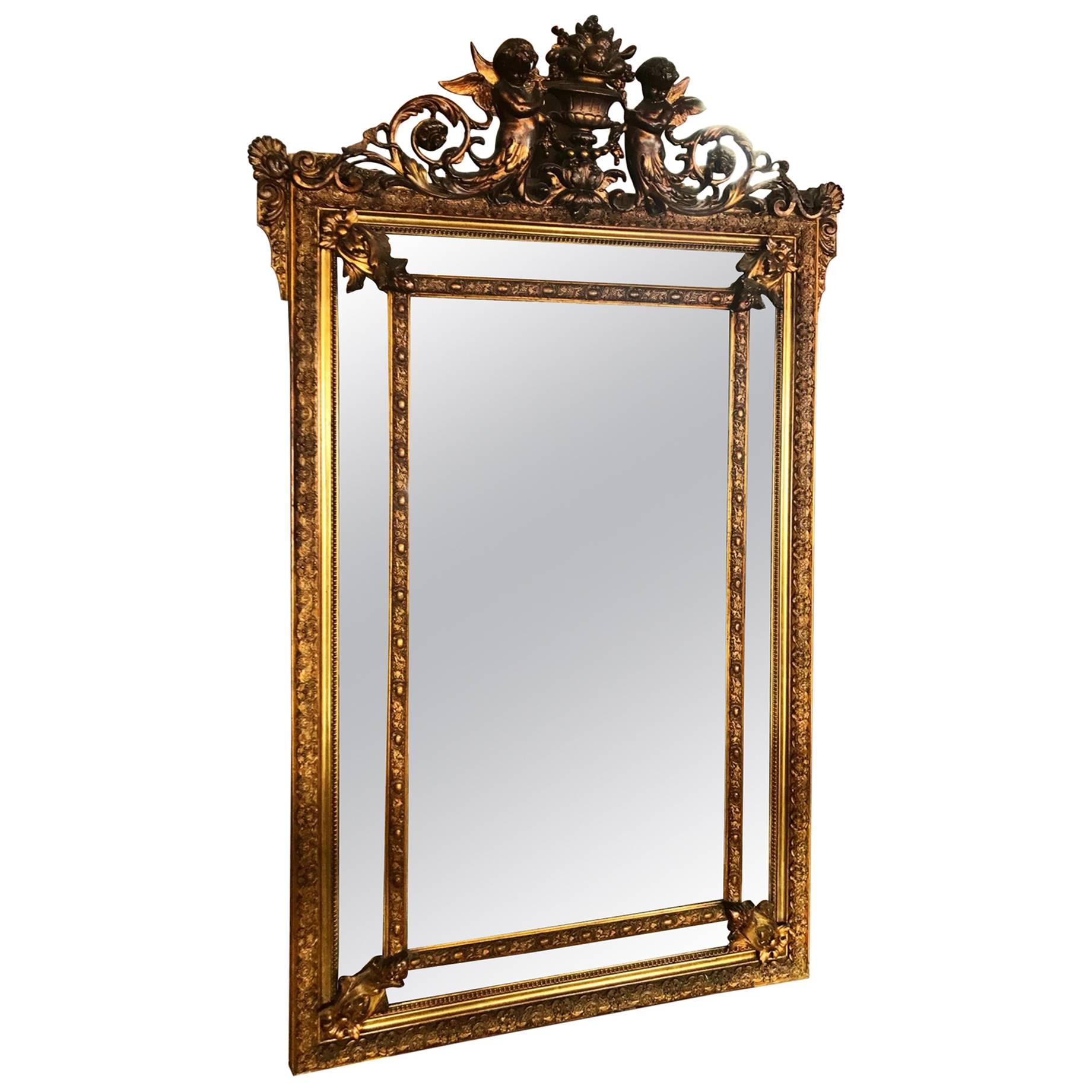Late-19th Century French Louis XV Carved Gold Leaf Wall Hanging Parclose Mirror For Sale