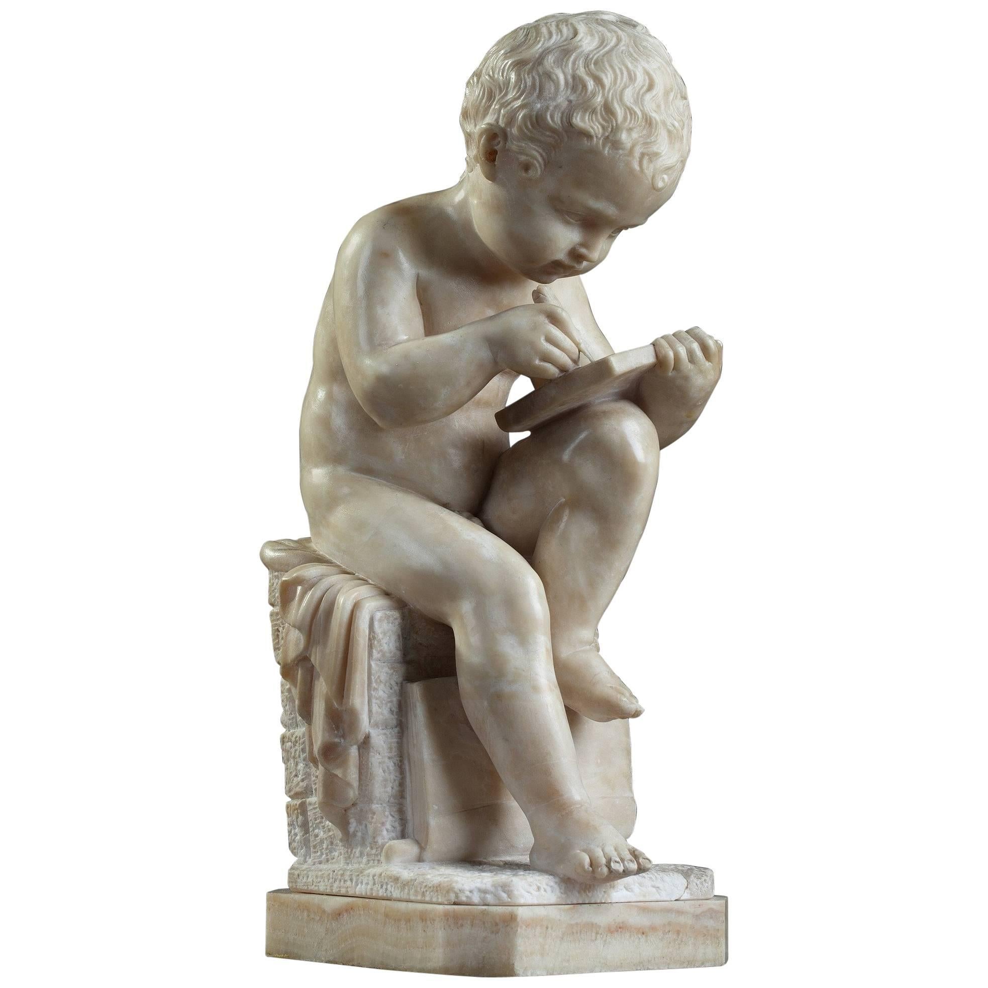Sculpture en albâtre Dessin d'enfant d'après Charles-Gabriel Sauvage:: dit Lemire