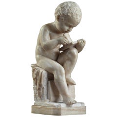 Alabaster Sculpture Child Drawing After Charles-Gabriel Sauvage, Called Lemire