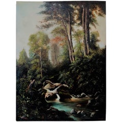19th Century French Green Landscape's Painting