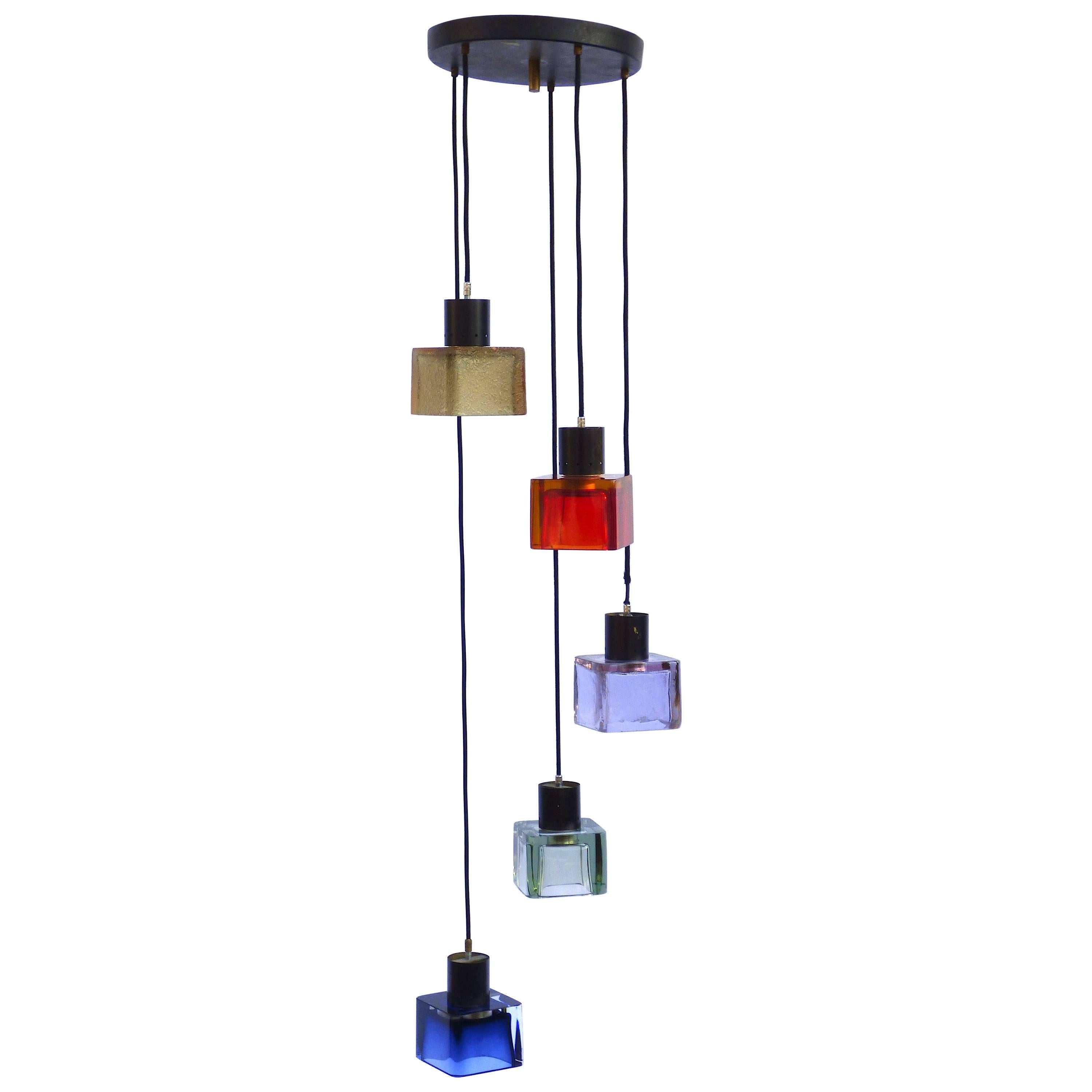 Flavio Poli Italian Murano Glass Pendant Chandelier Seguso, Italy