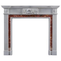 Antique Neoclassical Fireplace Mantel Style in Jasper and Statuary Marbles