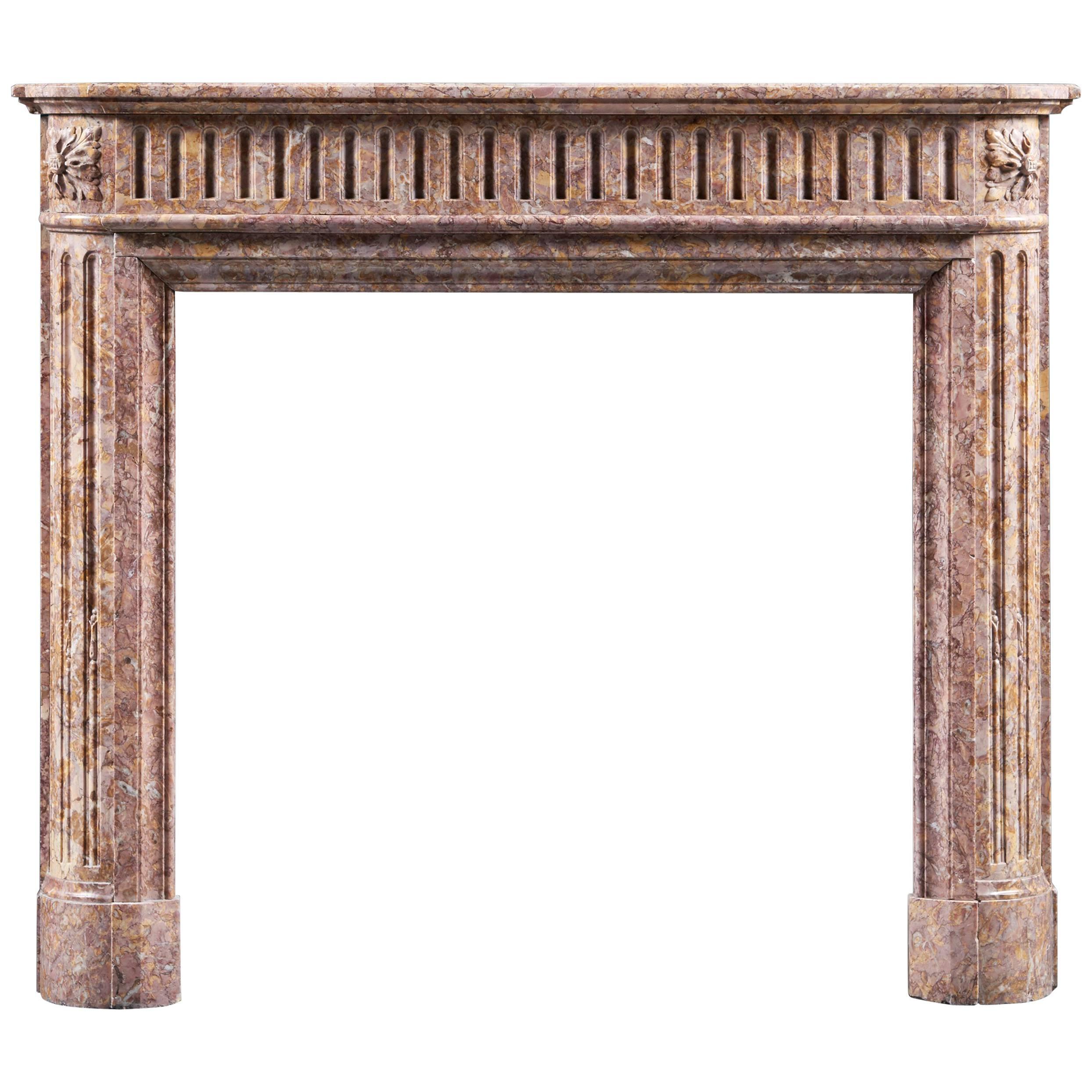 Antique French Louis XVI Style Fireplace Mantel in Brocatello Marble For Sale