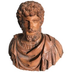 Antique Italian Terracotta Bust Sculpture of Lucius Verus, circa 1880