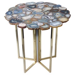 1960s Vintage Agate Top, Brass and Chrome Legs, Side Table