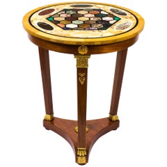 Early 20th Century French Empire Style Pietra Dura Bouillotte Occasional Table