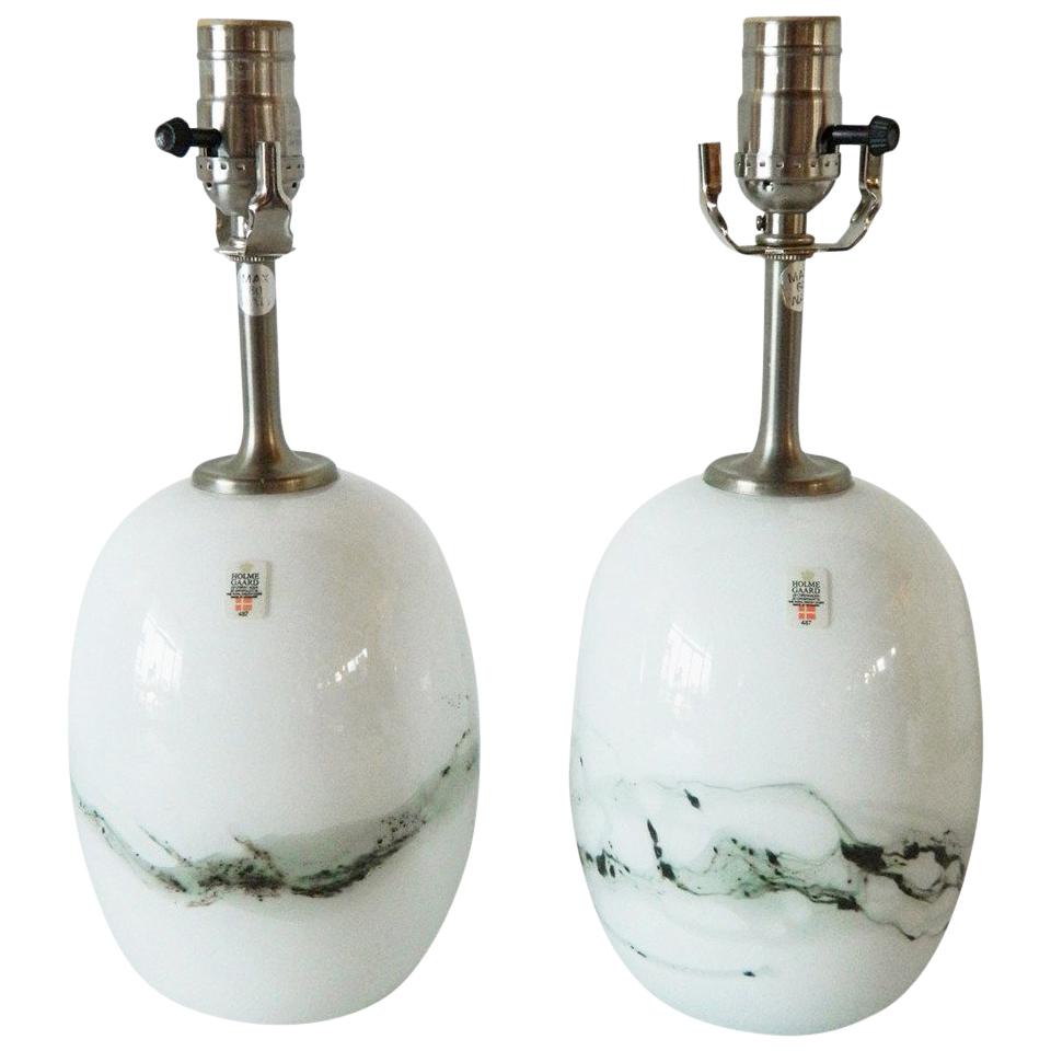 Pair of Michael Bang Glass Lamps for Holmegaard For Sale