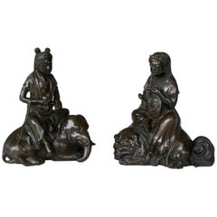 19th Century Monjushiri and Samantabhadra Japanese Bronze Sculptures