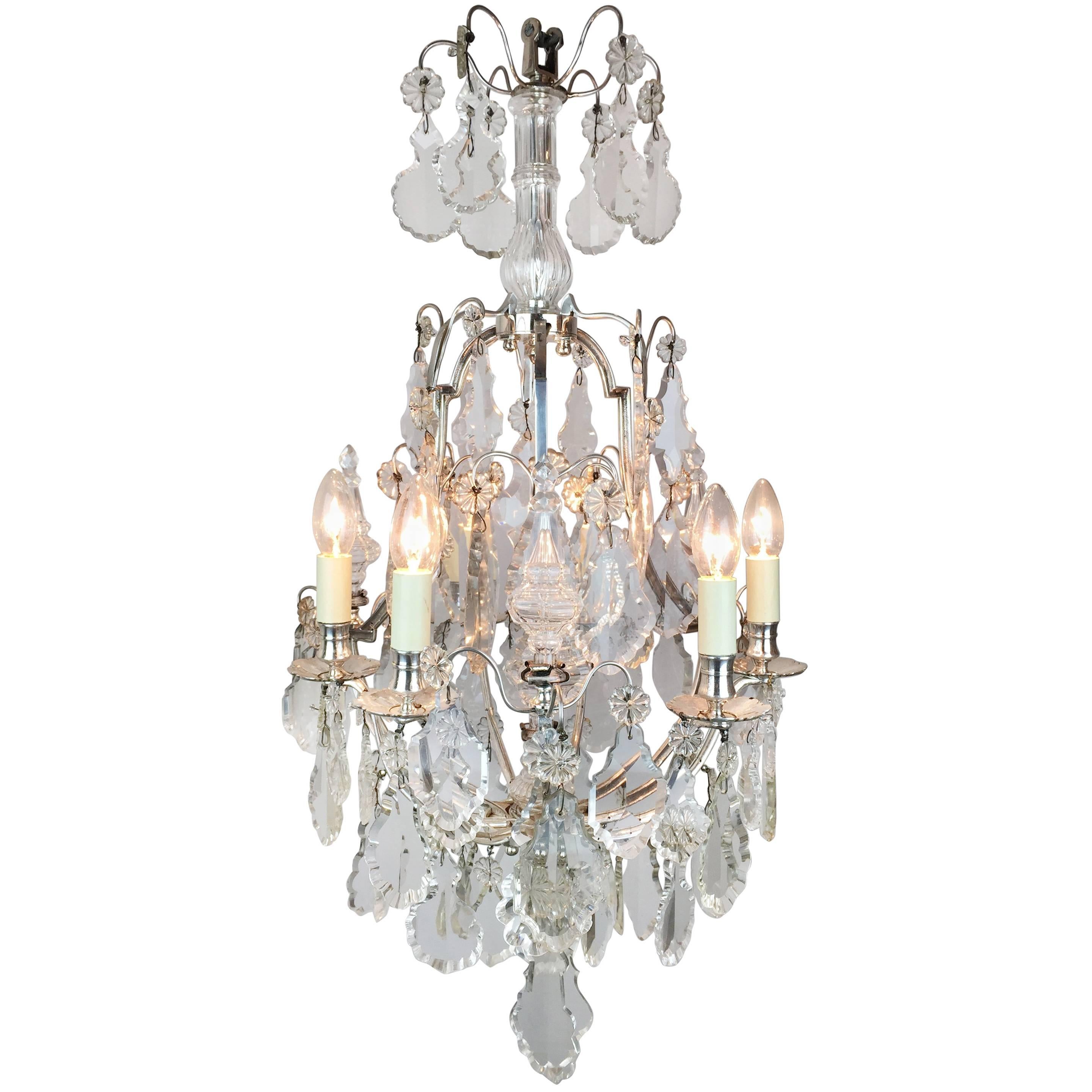 French Silvered Brass Six-Arm Chandelier For Sale