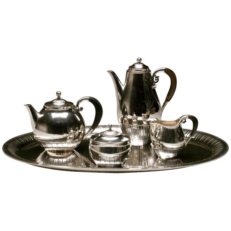 Georg Jensen Sterling SIlver 1930's "Cosmos" Coffee and Tea Service with Tray For Sale