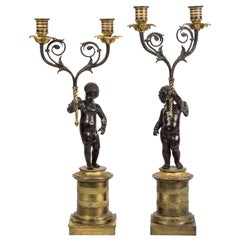 Pair of Bronze Doré Cherub Candlesticks, 19th Century
