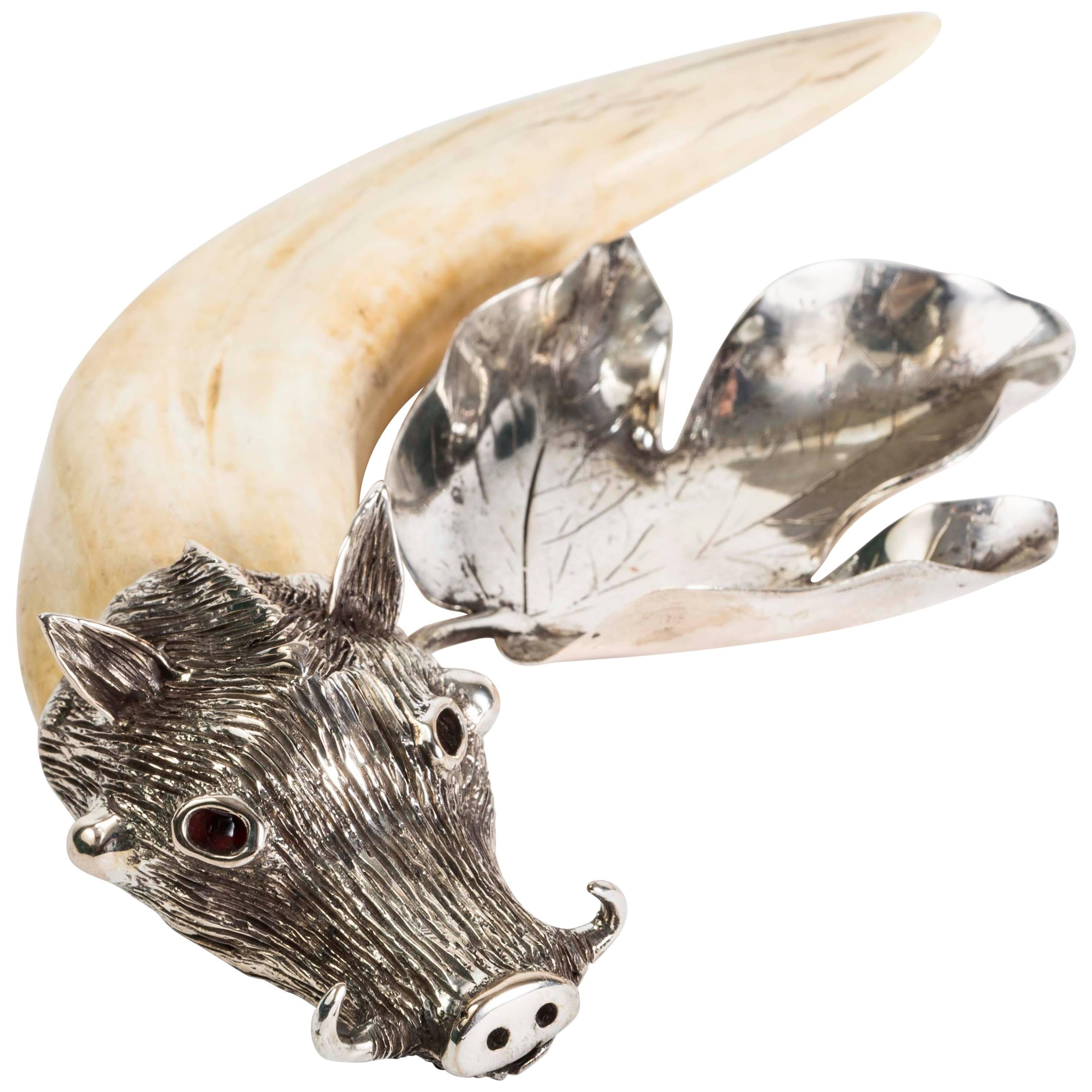 Horn and Silver Leaf Cork Holder with Boar Head