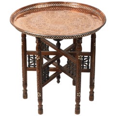 Antique Moroccan Moorish Copper Tray Table with Folding Base