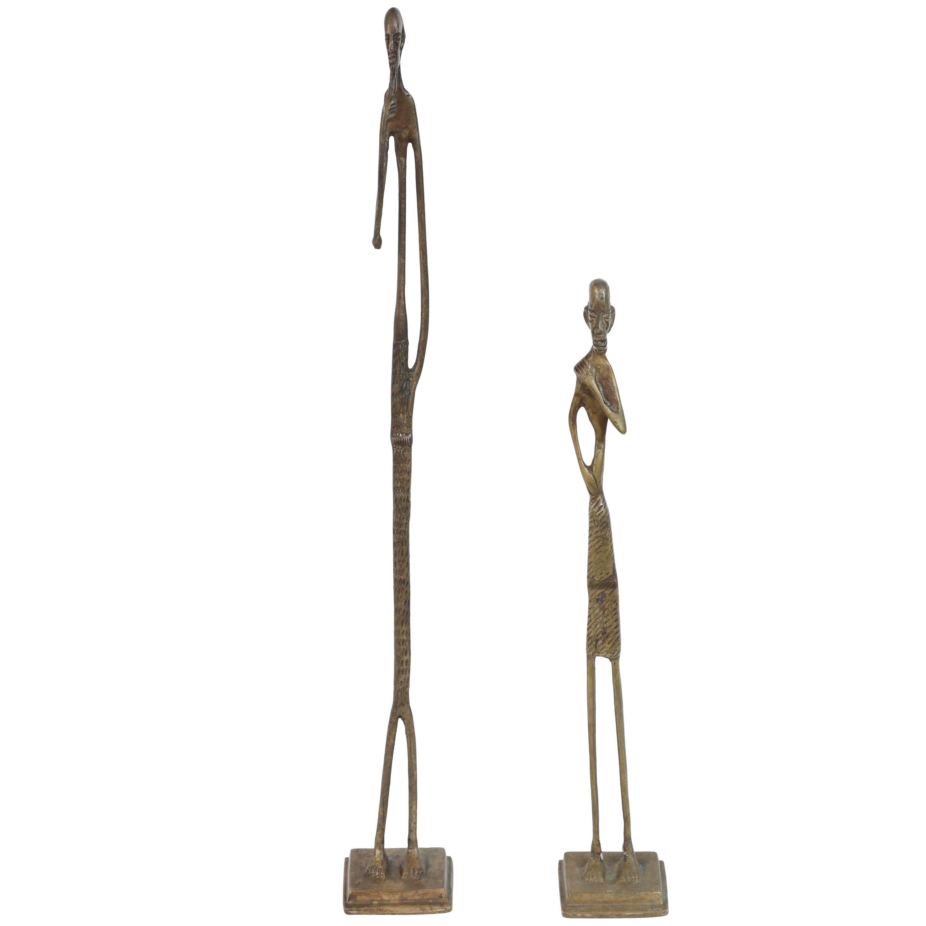 Modernist Bronze African Statues of Father and Son Etruscan Style