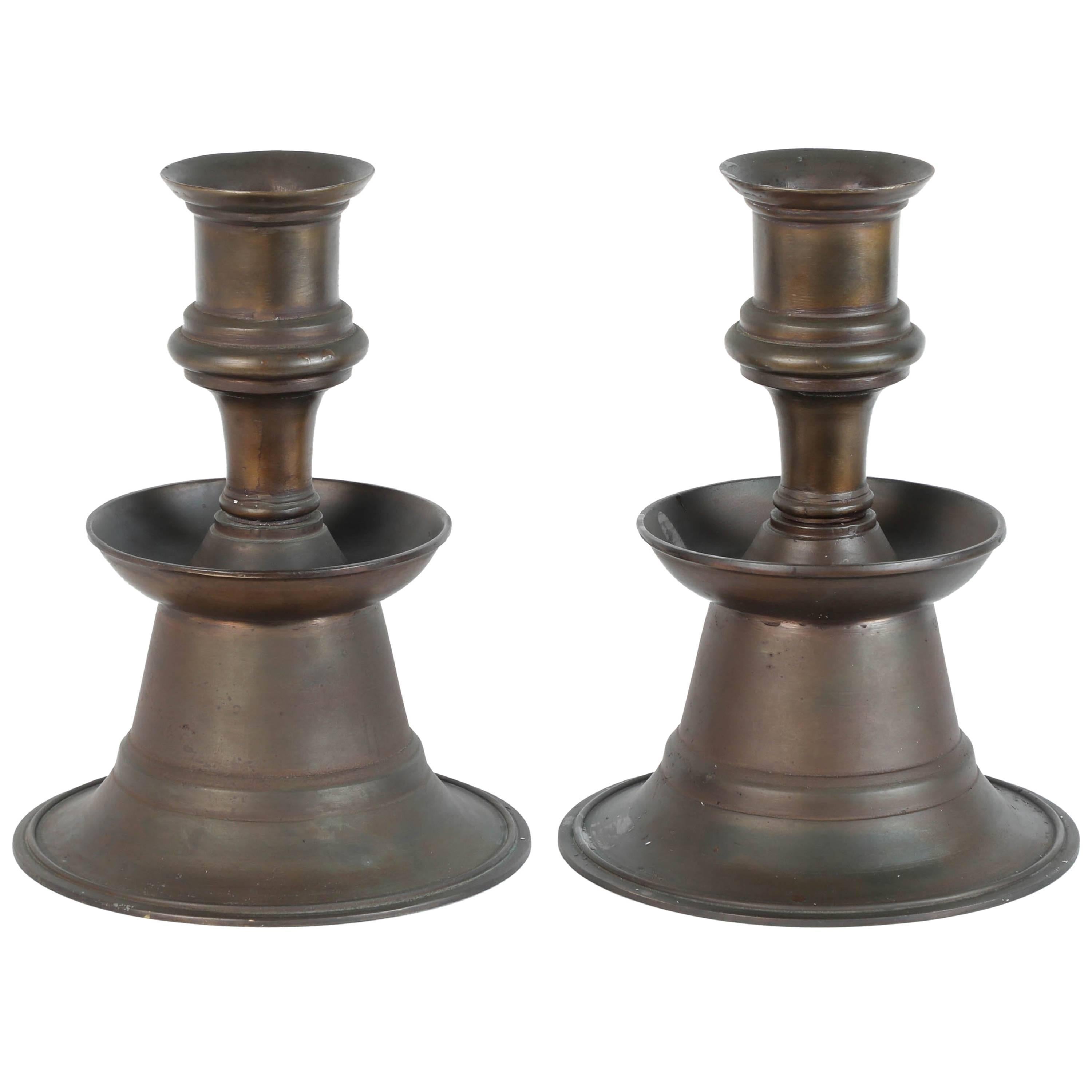 Massive Pair of Ottoman Empire Cast Bronze Candleholders For Sale