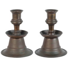 Antique Massive Pair of Ottoman Empire Cast Bronze Candleholders