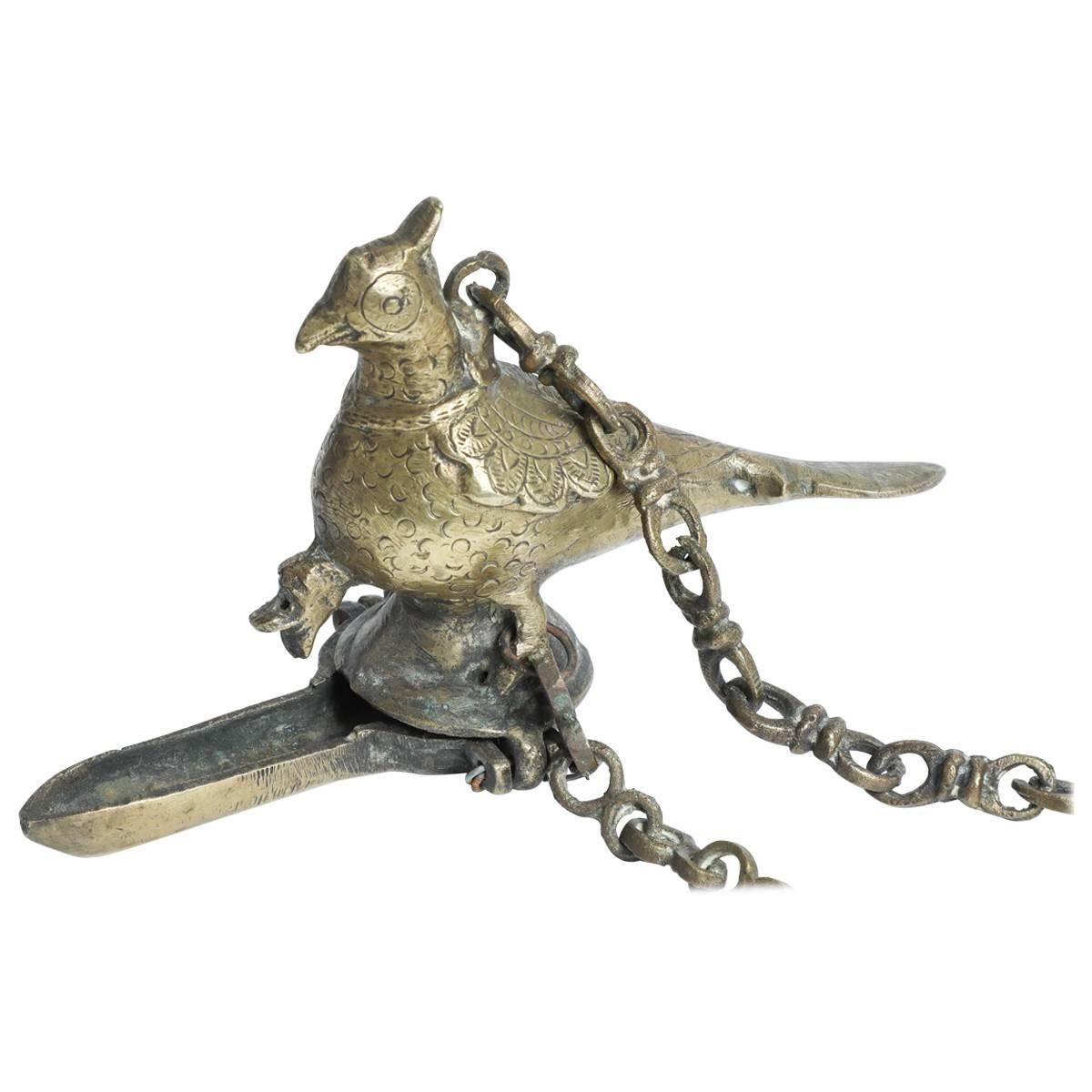 Hanging Mughal Deccani Bronze Oil Lamp in the Shape of a Bird India For Sale