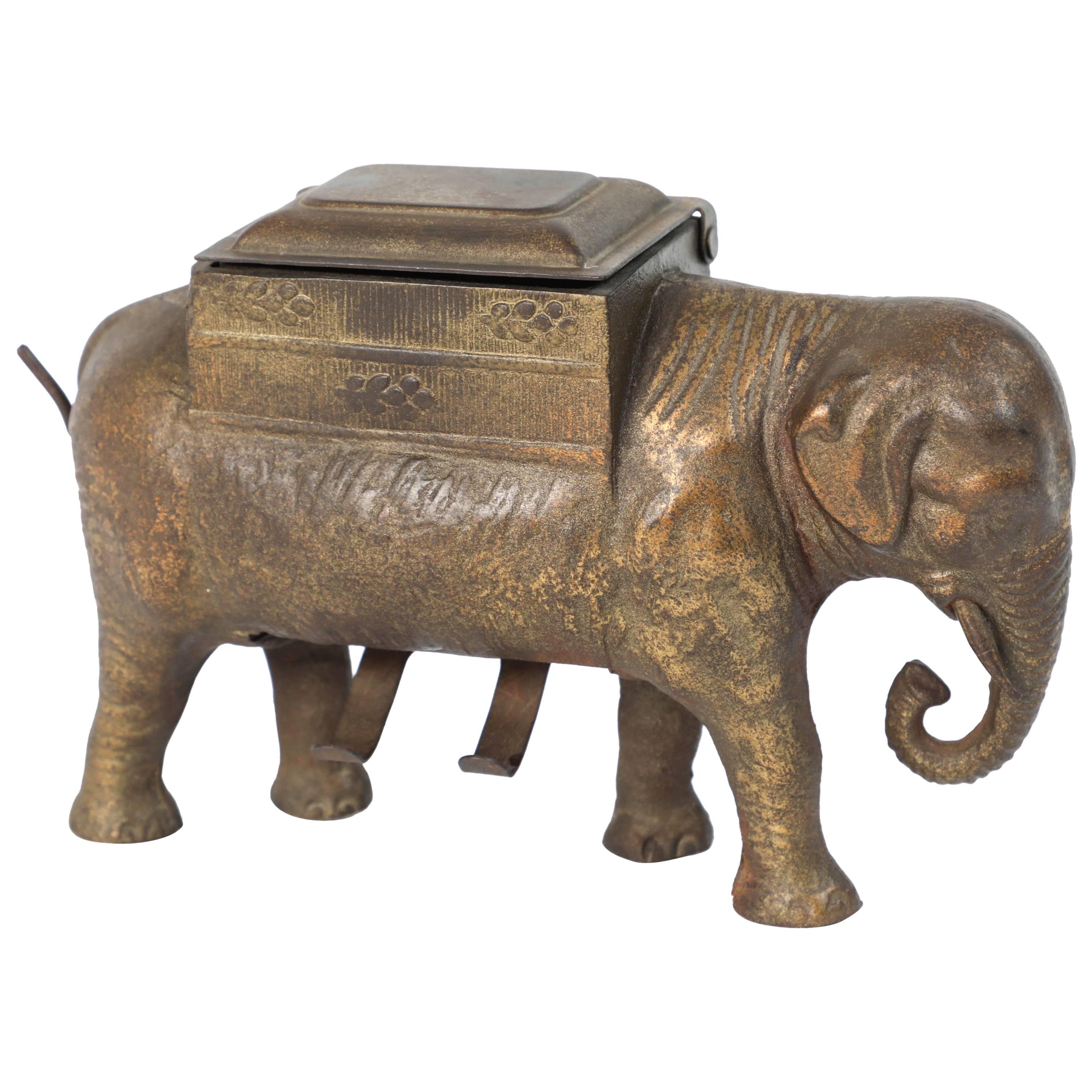 Antique Art Deco Cast Iron Elephant Cigarettes Holder and Dispenser