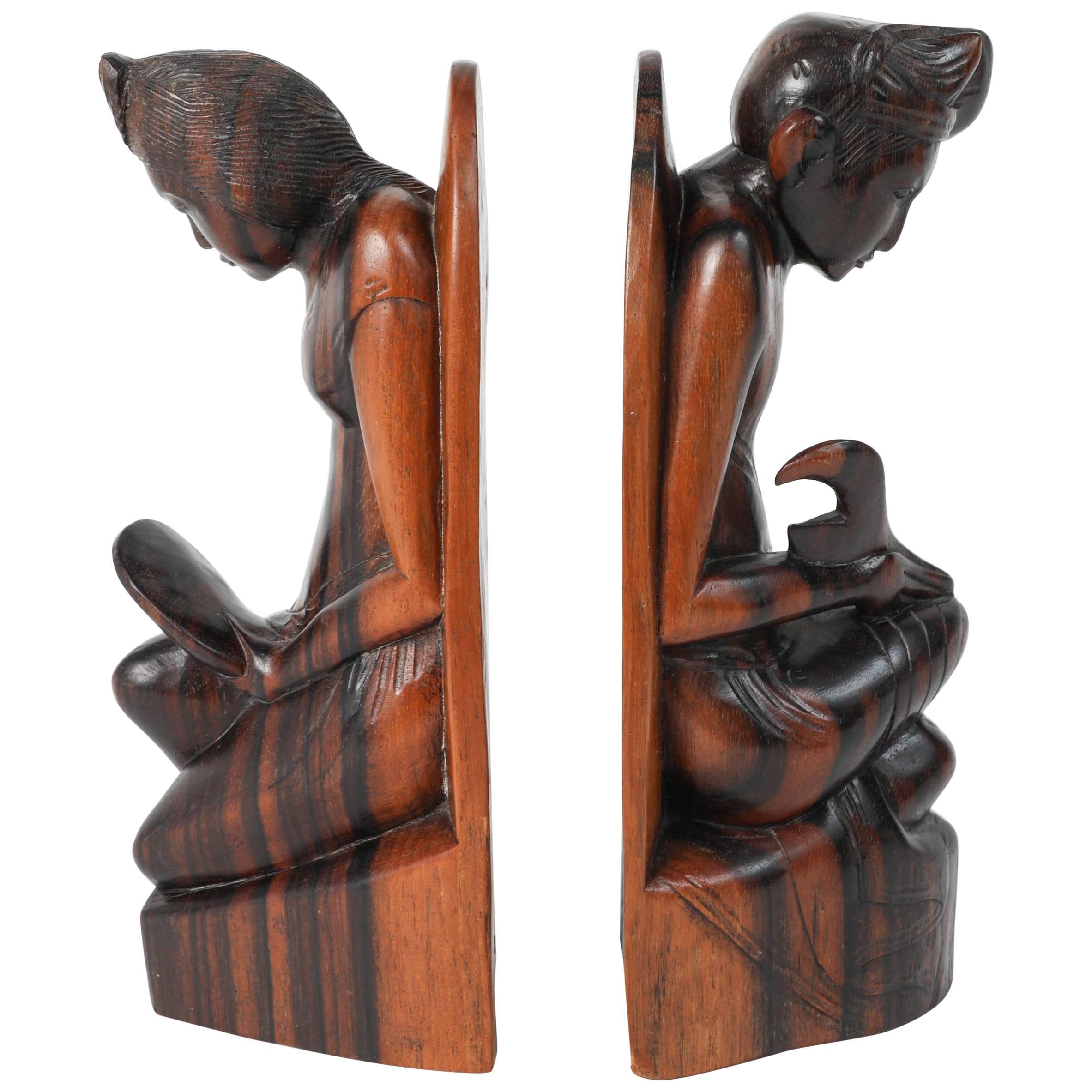 Hand-Carved Wooden Balinese Bookends