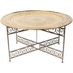 Moroccan Round Brass Tray Table on Iron Base