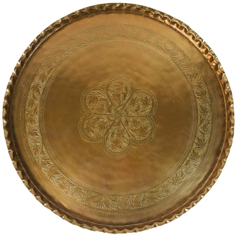 Large Moorish Middle Eastern Hanging Brass Tray Platter For Sale at 1stdibs