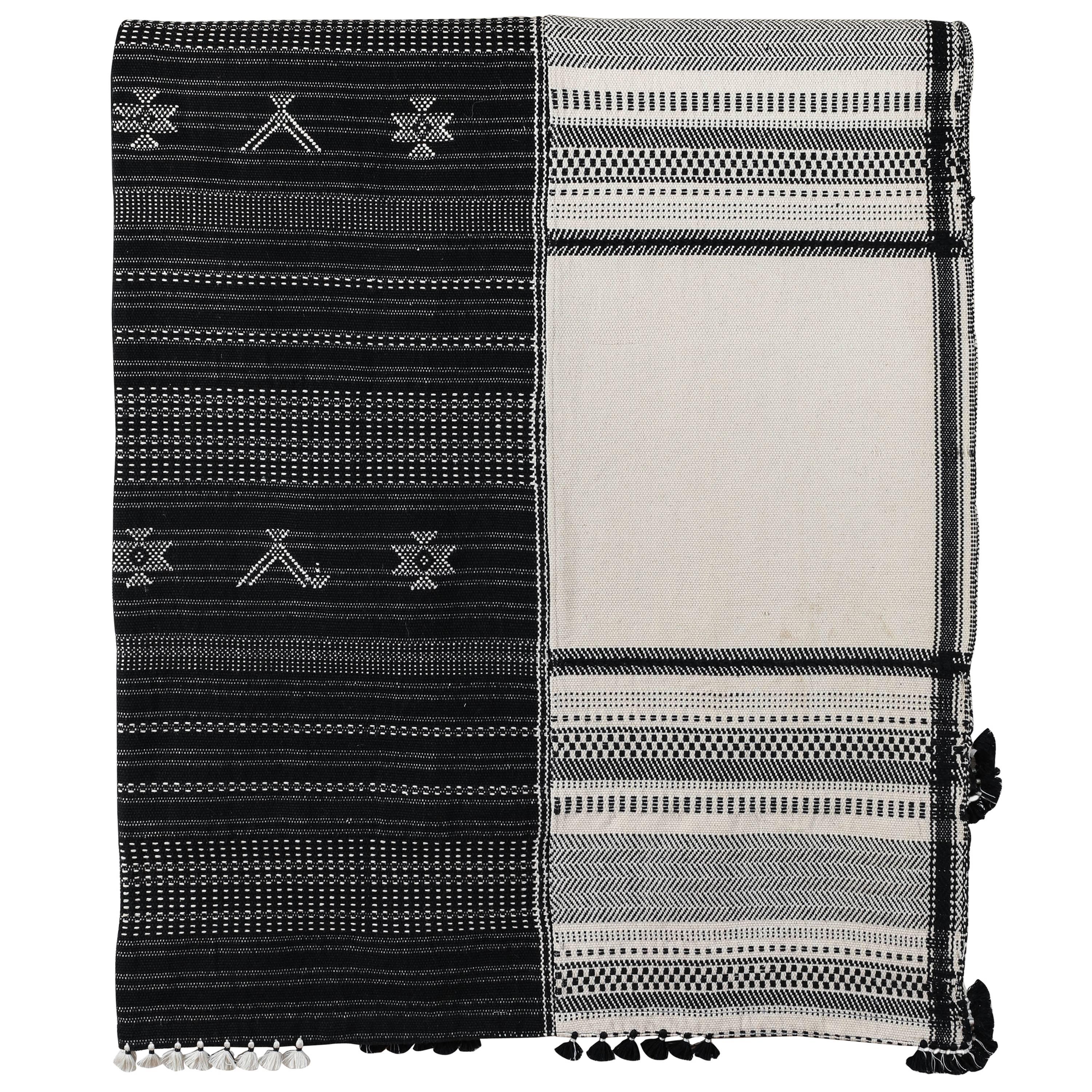 Injri Organic Cotton Black and White Bedcover or Throw For Sale