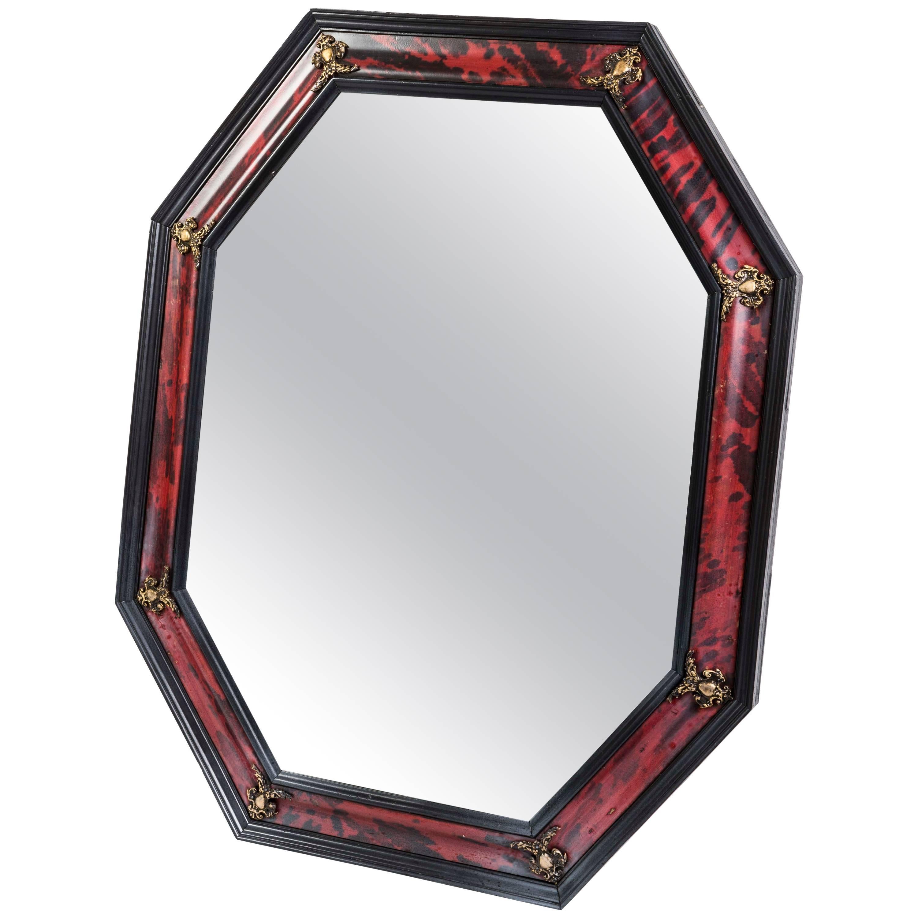 19th Century Red Tortoise Shell Octagonal Mirror