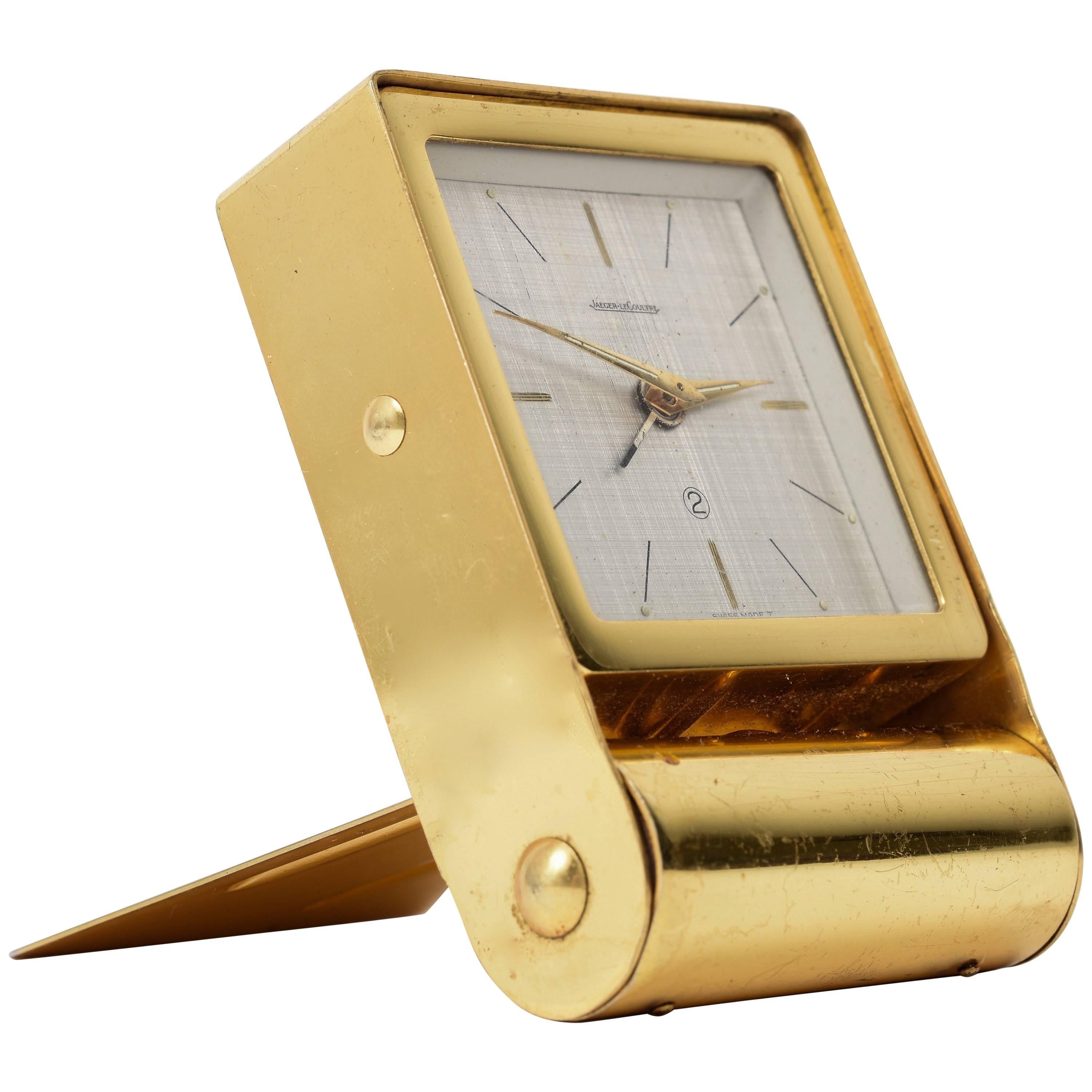 Jaeger Le Coultre Travel Alarm, Table Clock Gold-Plated Metal, Switzerland