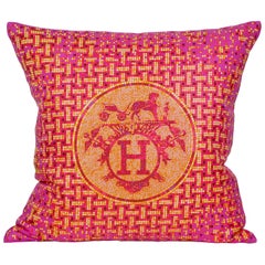 Vintage Hermes Pink Purple Gold Silk Scarf and Irish Linen Cushion Pillow