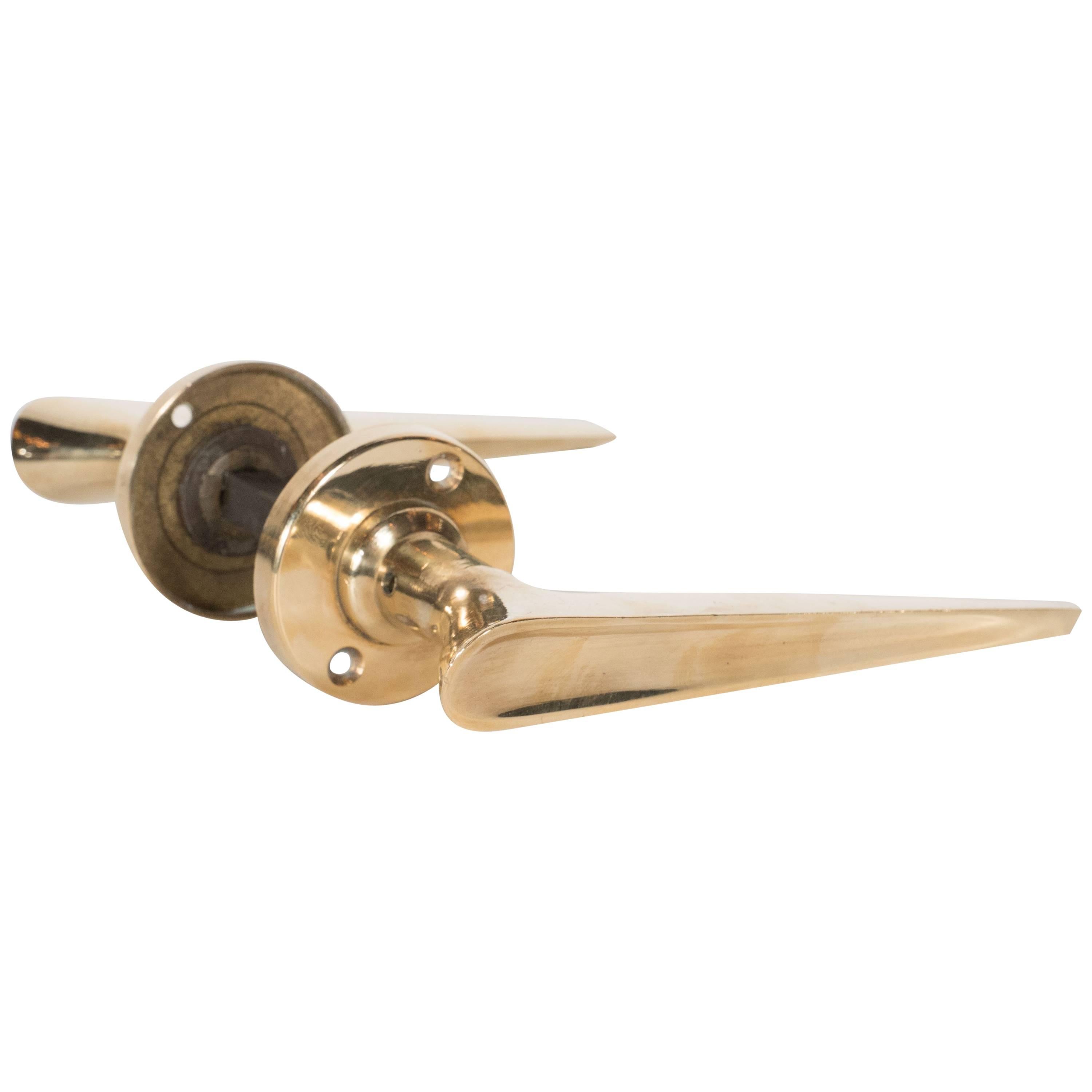 Seven Mid-Century Modern Polished Brass Door Handles in the Manner of Gio Ponti