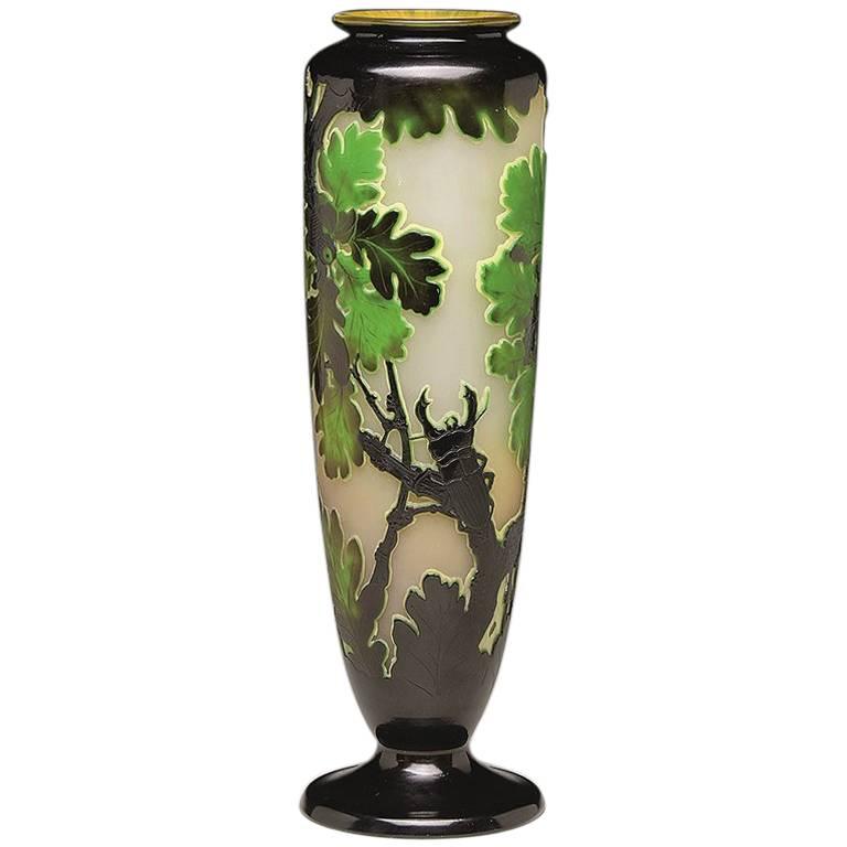 French Art Nouveau Carved Cameo Glass Vase by Émile Gallé