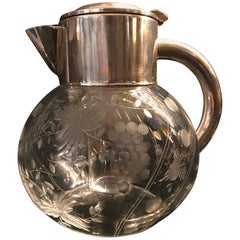 Vintage Beautiful Cut Glass Cocktail Jug with Silver Plate