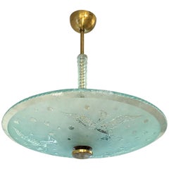 1940s Swedish Etched Glass Pendant with Phoenix Motif
