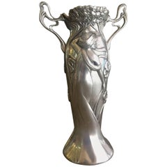 Retro Striking Art Nouveau Serenity Vase in Pewter by A.E. Williams
