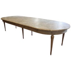 19th Century, French Painted Extension Table with Faux Marble Top
