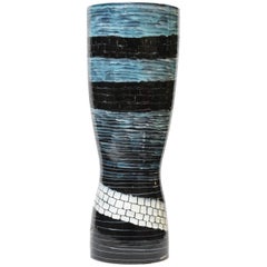 San Polo Otello Rosa's Majolica Vase, Light Blue, White and Black Mosaic Pattern