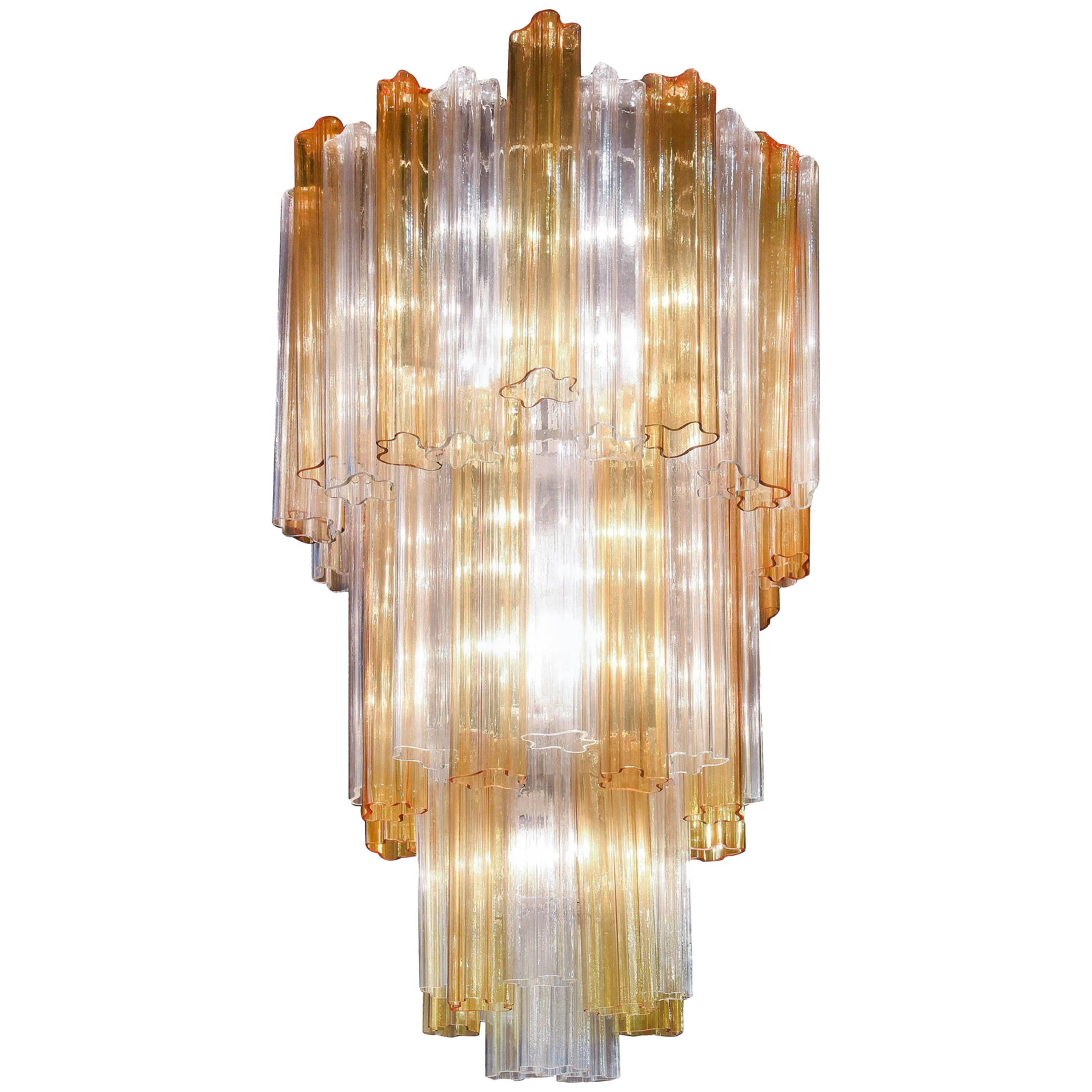 1950s Venini Chandelier with Elements in Transparent and Yellow Murano Glass For Sale