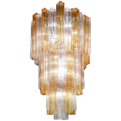 1950s Venini Chandelier with Elements in Transparent and Yellow Murano Glass