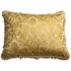 Fortuny Gold and Red Reversible Silk Pillow with Fringe