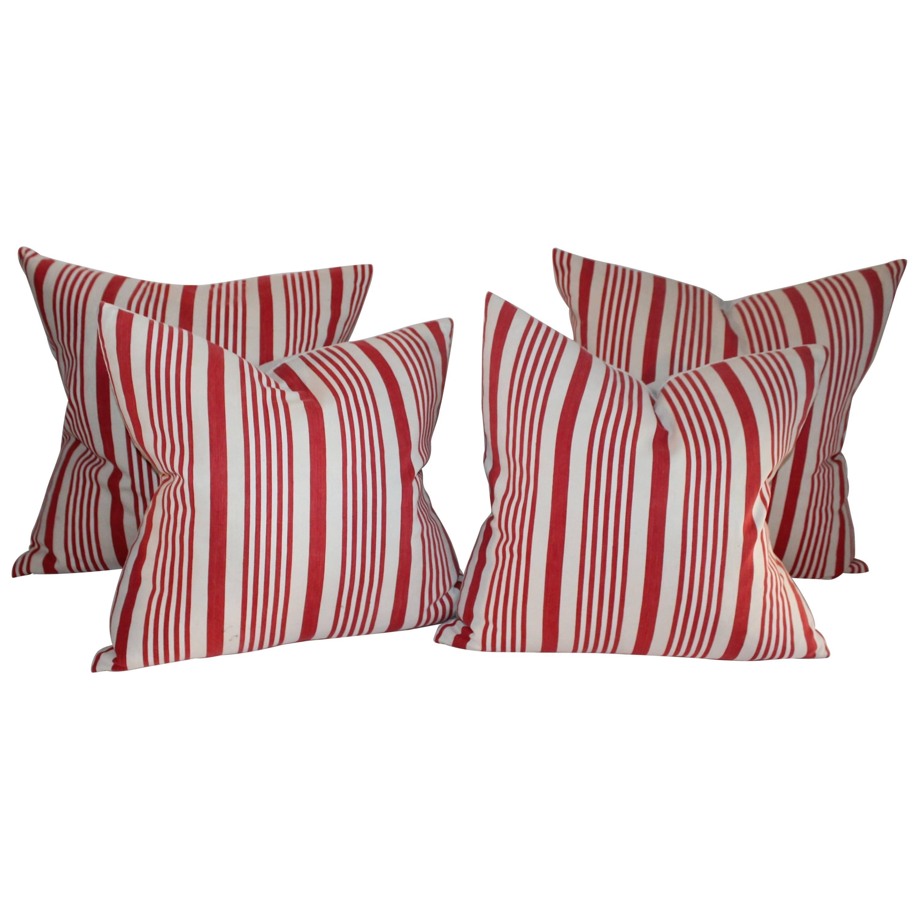 19th Century American Ticking Stripped Pillows/Pair For Sale