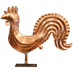 18th Century, French Polished Copper Rooster Weather Vane on Iron Stand