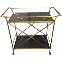 Stunning Mid-Century Modern Brushed Metal and Marble Bar Cart