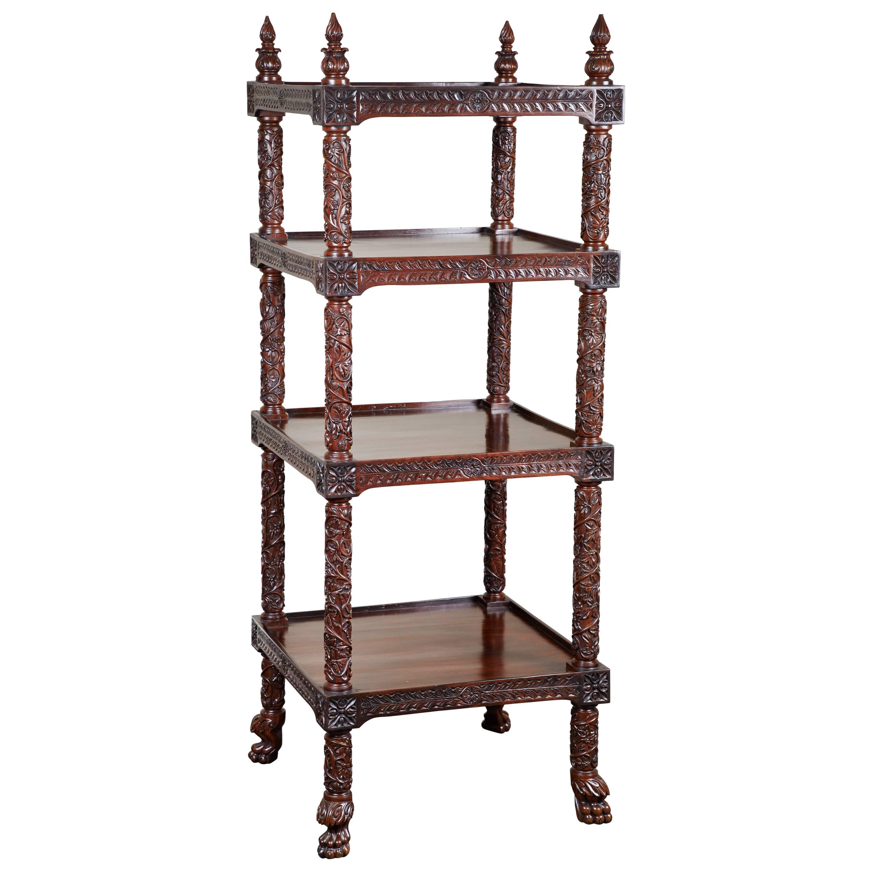 19th Century Four-Tiered Rosewood Carved Etagere