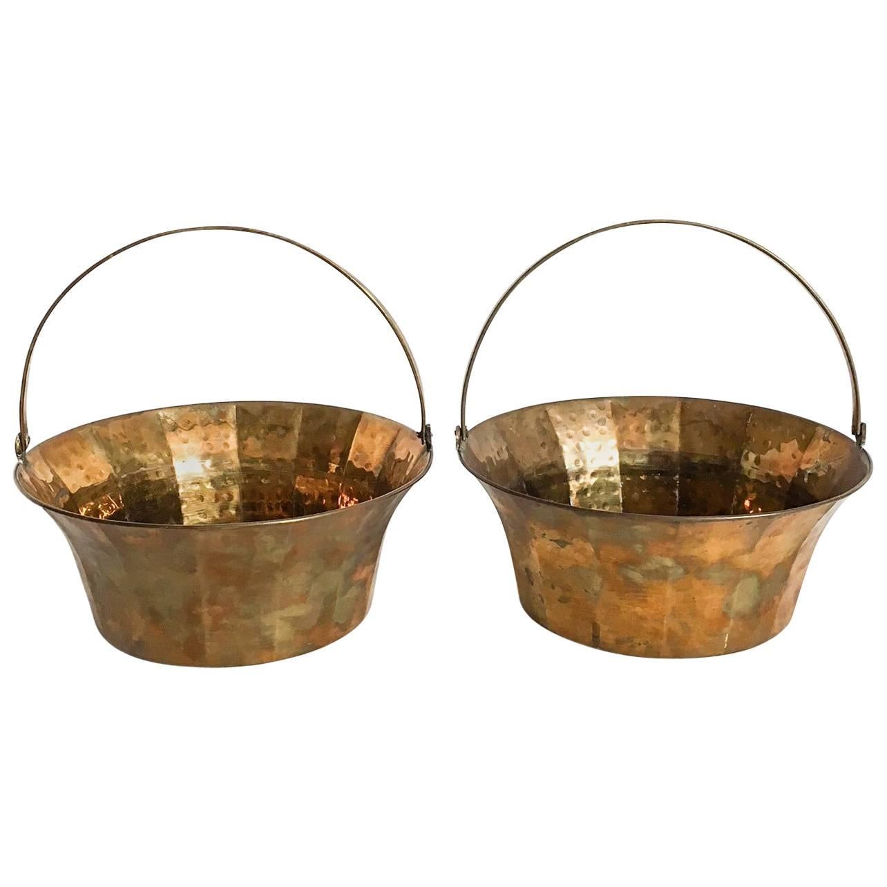 Brass Handled Vide Poche Baskets, Pair
