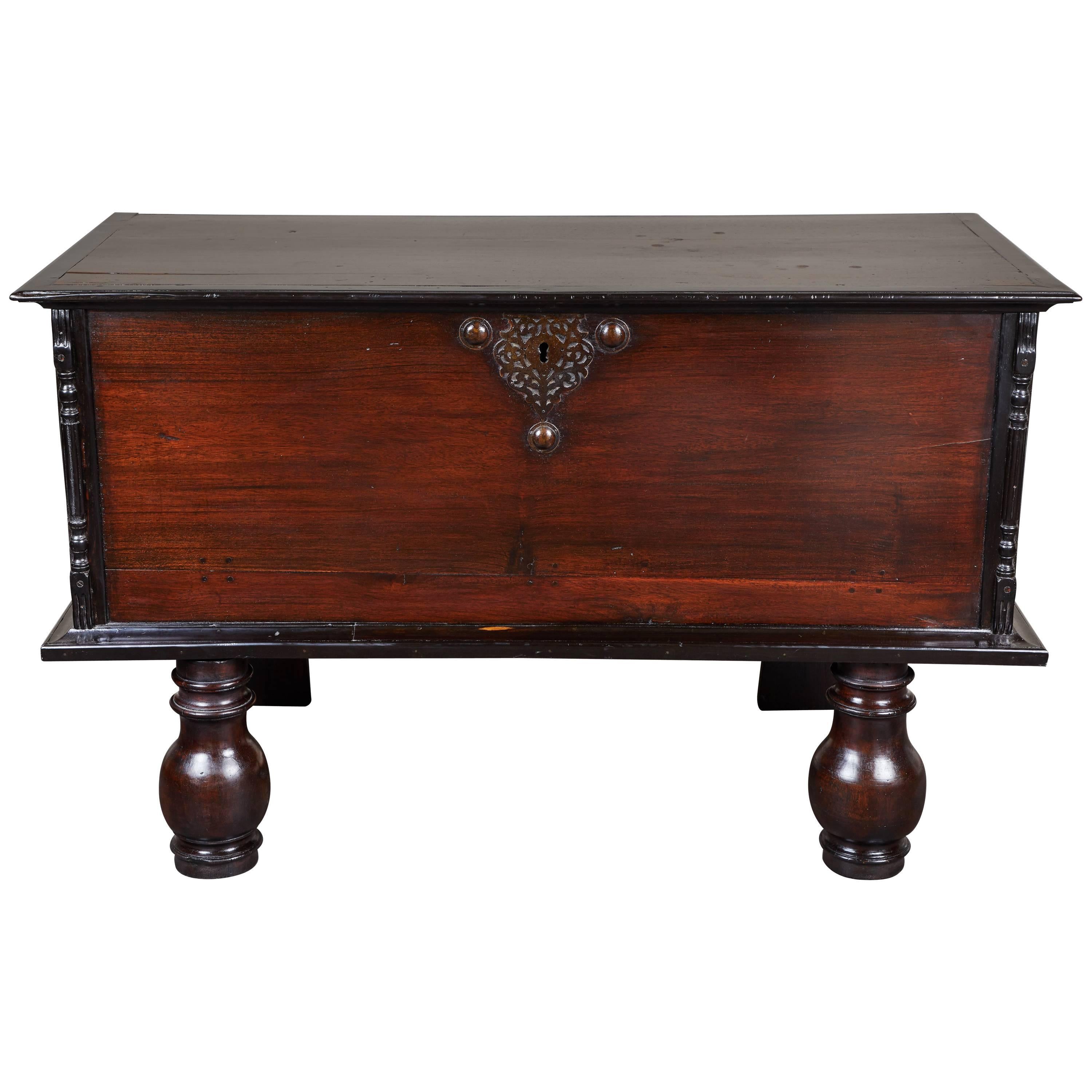 19th Century British Colonial Jakwood and Ebony Trunk For Sale