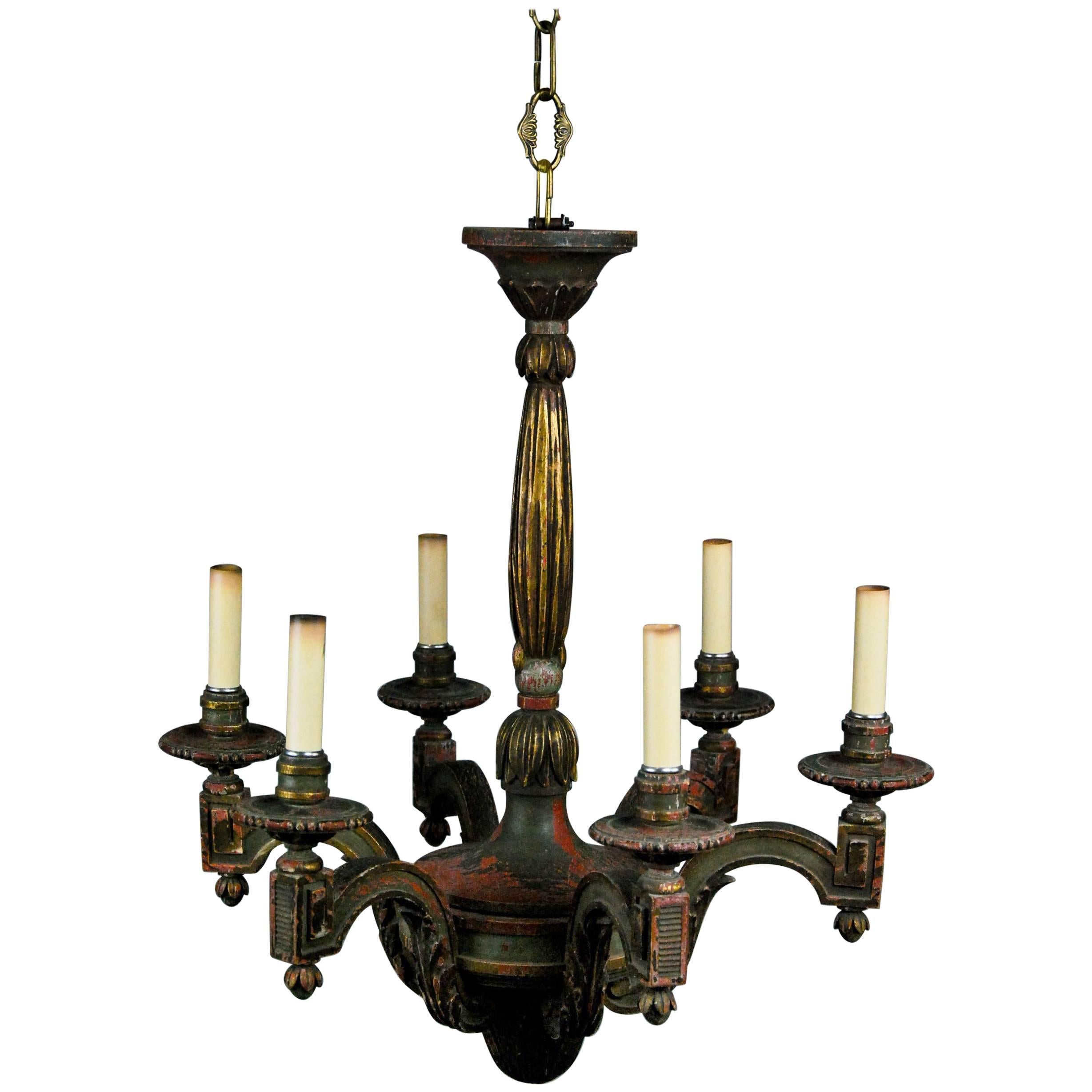 20th Century Wooden Six-Arm French Neoclassical Painted Chandelier