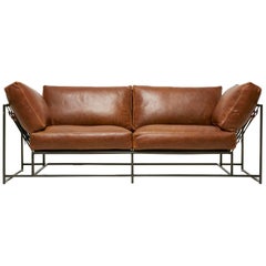 Potomac Leather and Blackened Steel Two-Seat Sofa