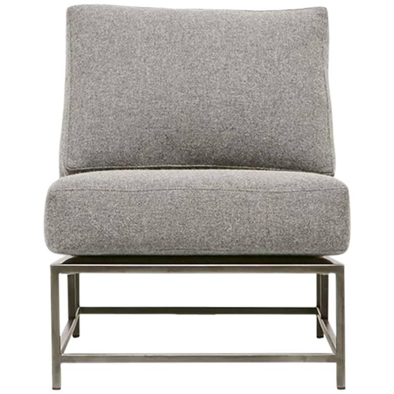 Grey Wool and Antique Nickel Chair For Sale